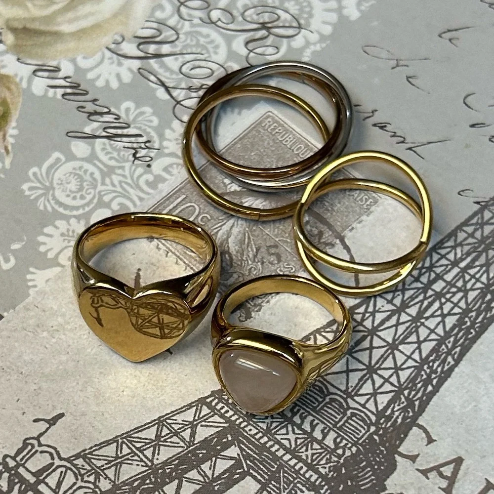 4 non-tarnish rings HEART interesting designs!